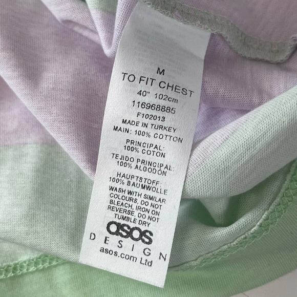 ASOS Design Shirt Womens Medium Purple Green Striped Short Sleeve Tee Tshirt - Picture 6 of 10
